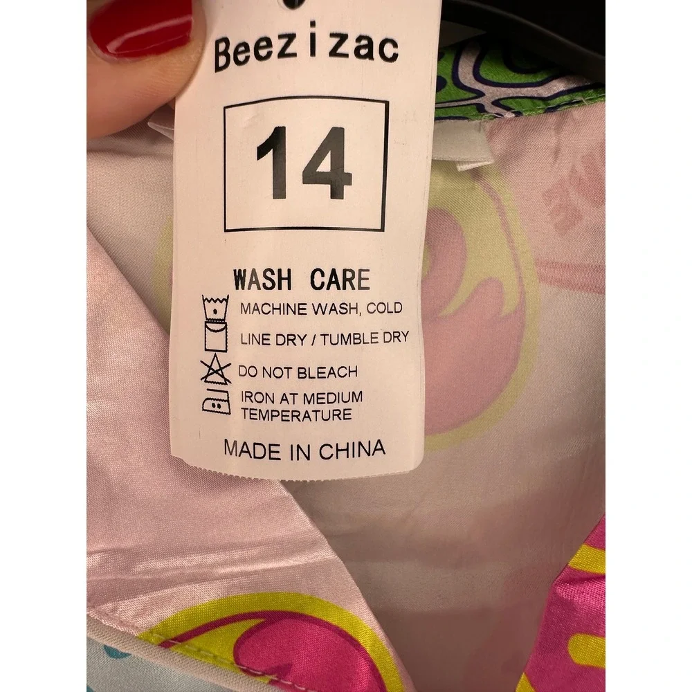 Beezizac Kids Pajama Set Long Sleeve Pants Smiley‎ Face Love Print Size 14